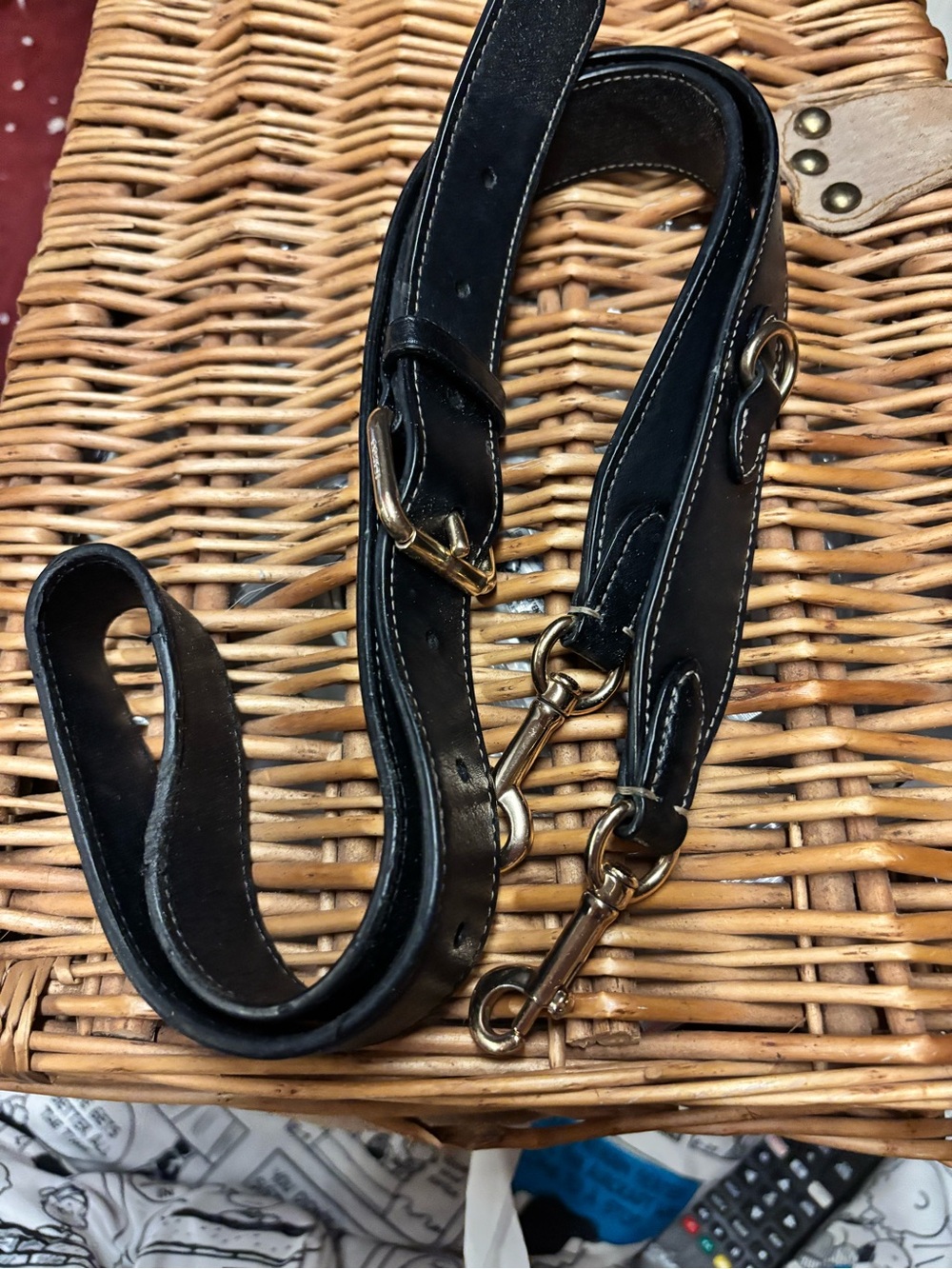 Coach Black Leather Adjustable Strap with Gold Hardware